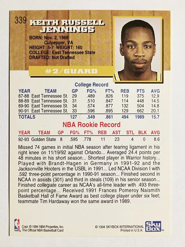 1993-94 Hoops Fifth Anniversary Gold #339 Keith Jennings