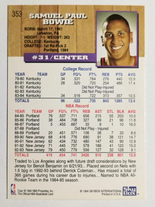 1993-94 Hoops Fifth Anniversary Gold #353 Sam Bowie