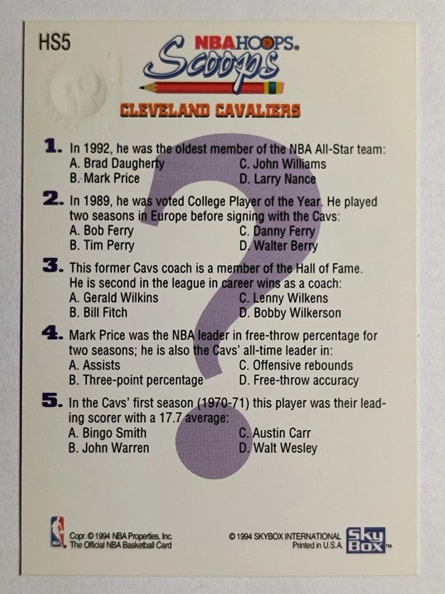 1993-94 Hoops Scoops Fifth Anniversary Gold #HS5 Larry Nance