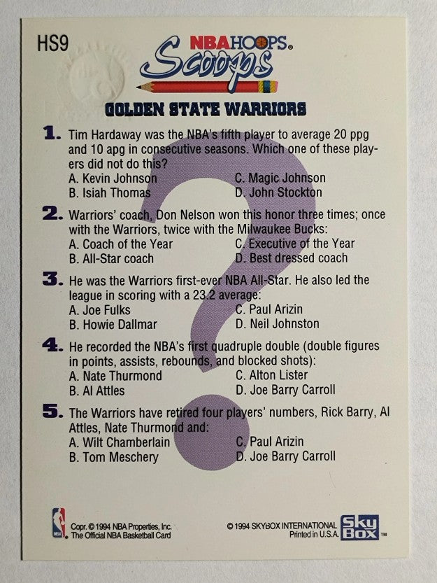 1993-94 Hoops Scoops Fifth Anniversary Gold #HS9 Tim Hardaway (NM)