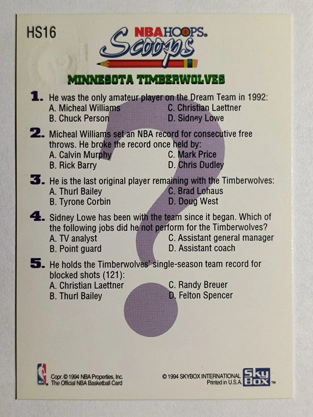 1993-94 Hoops Scoops Fifth Anniversary Gold #HS16 Christian Laettner (NM)