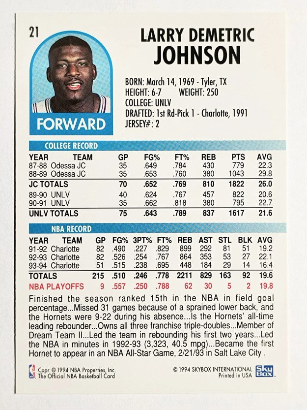 1994-95 Hoops #21 Larry Johnson