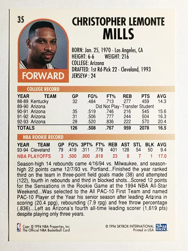 1994-95 Hoops #35 Chris Mills