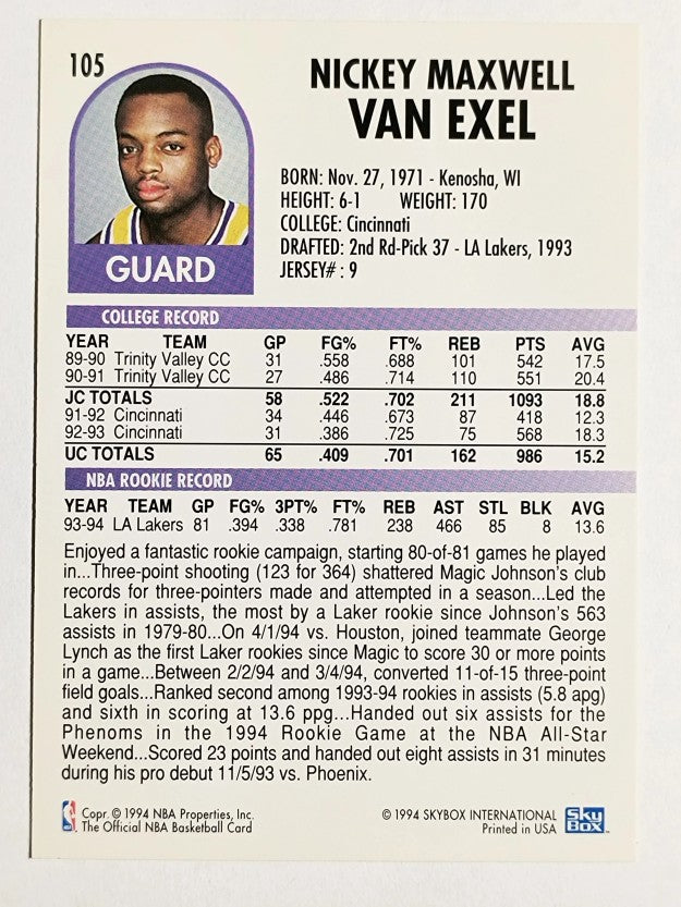 1994-95 Hoops #105 Nick Van Exel