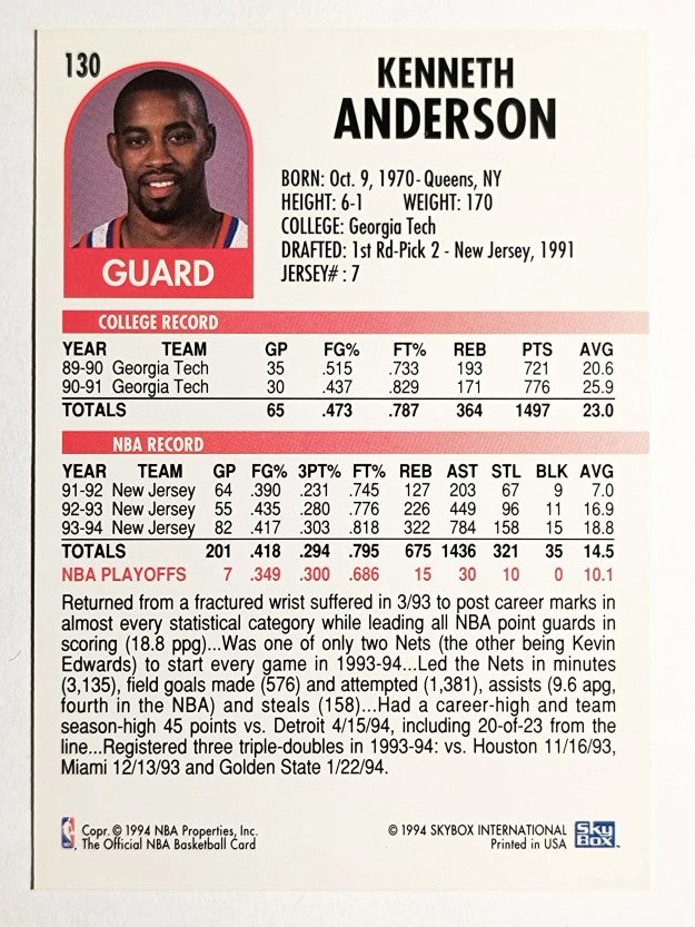1994-95 Hoops #130 Kenny Anderson