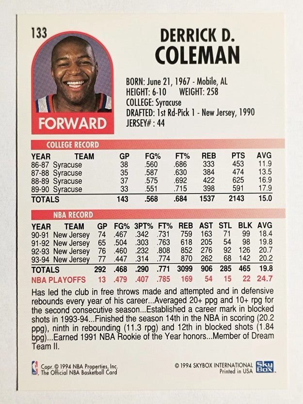 1994-95 Hoops #133 Derrick Coleman