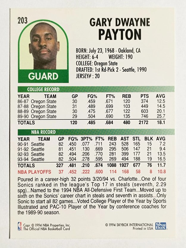1994-95 Hoops #203 Gary Payton