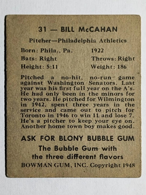1948 Bowman #31 Bill McCahan RC (VG)