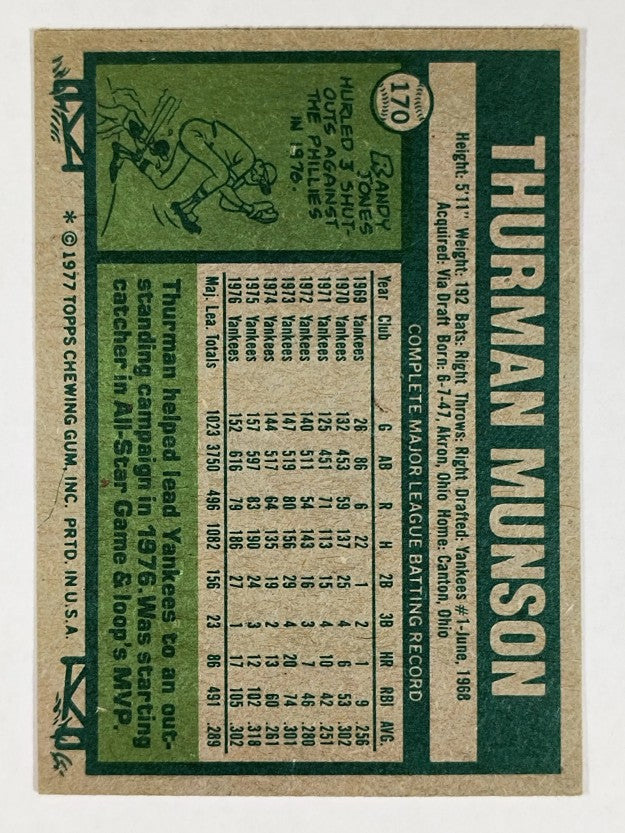 1977 Topps #170 Thurman Munson (EXMT)