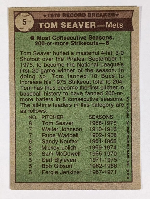 1976 Topps #5 Tom Seaver RB (VGEX)
