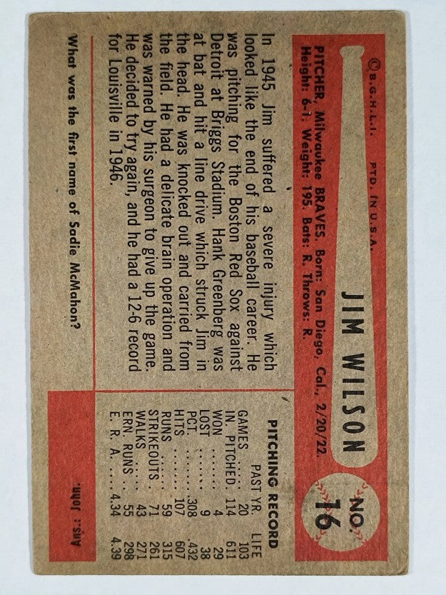 1954 Bowman #16 Jim Wilson (VGEX)