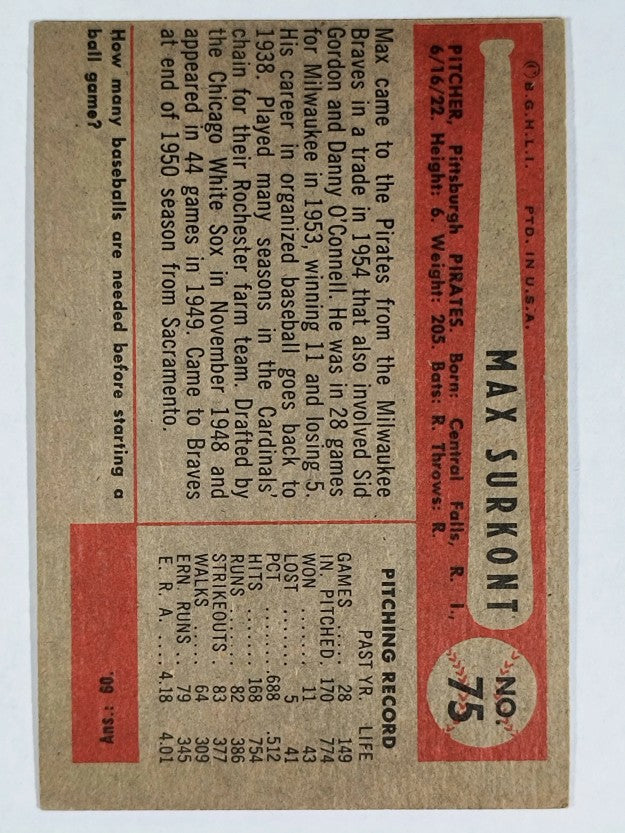 1954 Bowman #75 Max Surkont (VGEX)