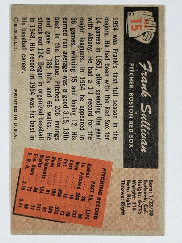 1955 Bowman #15 Frank Sullivan RC (EXMT)