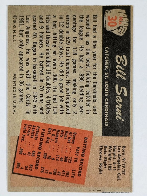 1955 Bowman #30 Bill Sarni (EXMT)