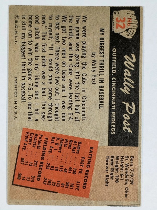 1955 Bowman #32 Wally Post (EX)