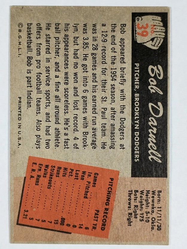 1955 Bowman #39 Bob Darnell RC (EX)