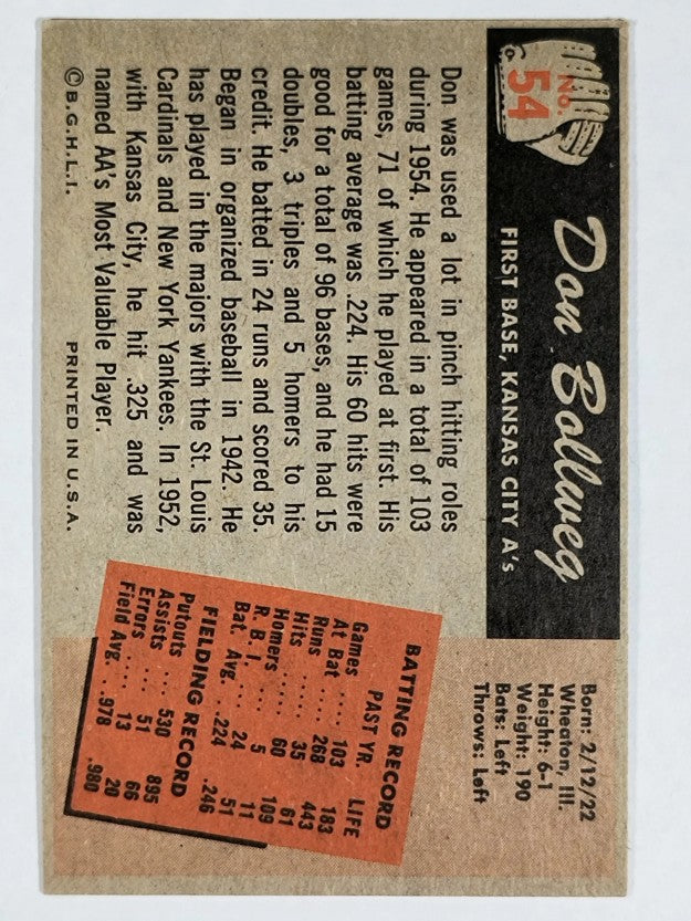 1955 Bowman #54 Don Bollweg (EXMT)