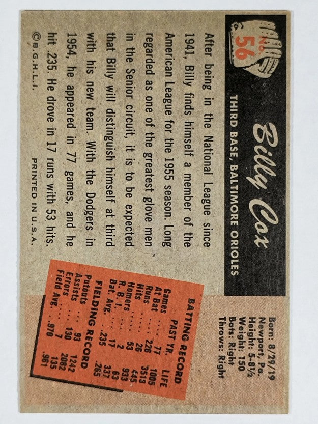 1955 Bowman #56 Billy Cox (EX)