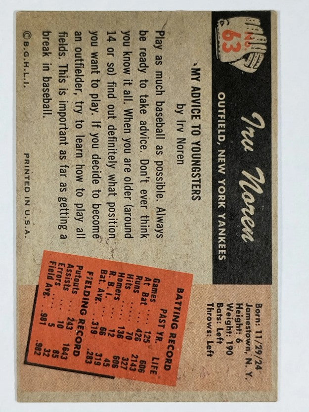 1955 Bowman #63 Irv Noren (EX)