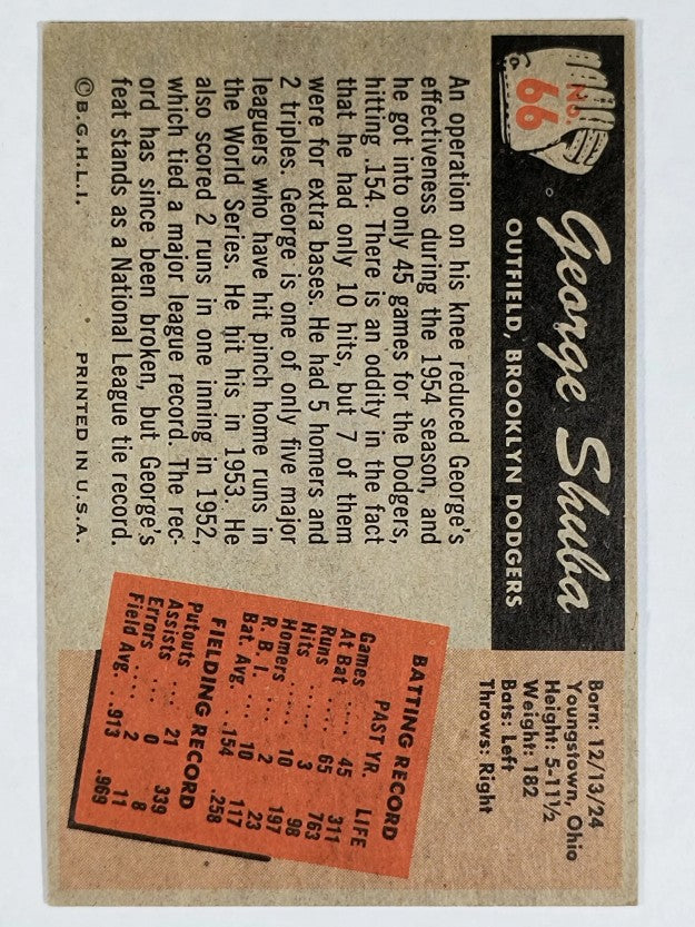 1955 Bowman #66 George Shuba (EXMT)