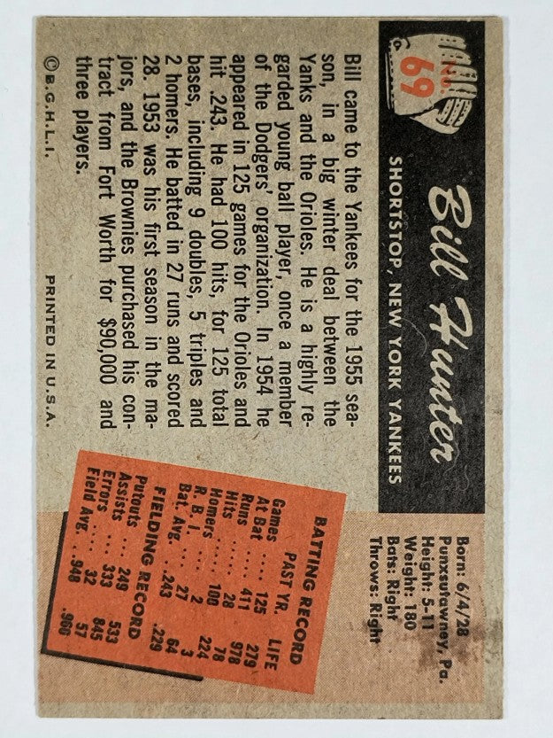 1955 Bowman #69 Billy Hunter (VGEX)