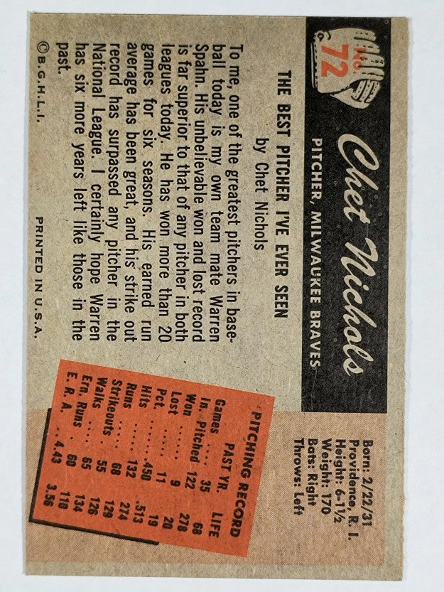1955 Bowman #72 Chet Nichols (EXMT)