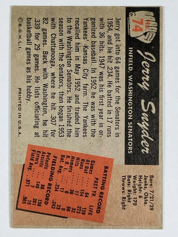 1955 Bowman #74 Jerry Snyder (EX)