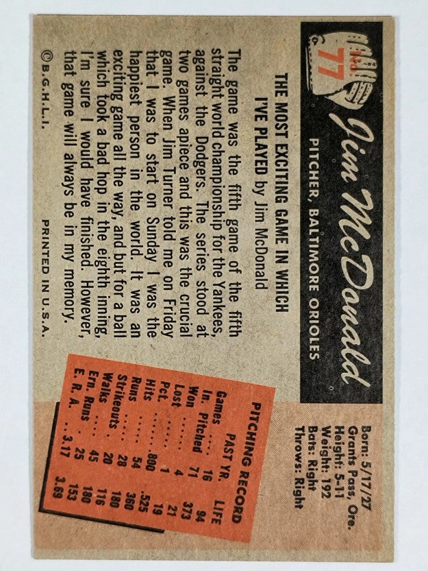 1955 Bowman #77 Jim McDonald RC (EXMT)