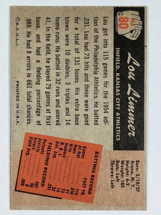 1955 Bowman #80 Lou Limmer (EXMT)