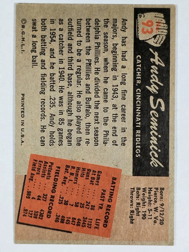 1955 Bowman #93 Andy Seminick (EX)
