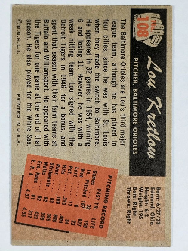 1955 Bowman #108 Lou Kretlow (EXMT)