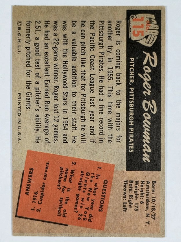 1955 Bowman #115 Roger Bowman RC (EX)
