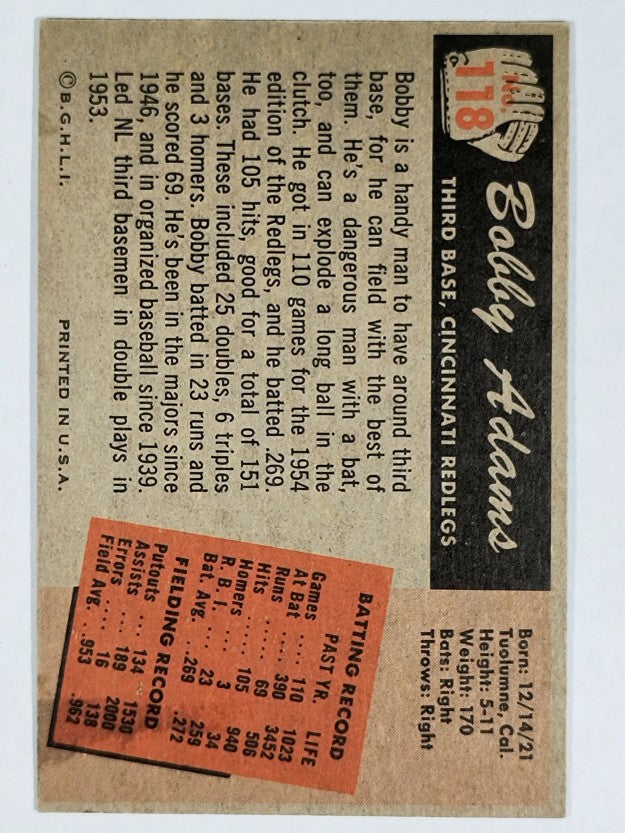 1955 Bowman #118 Bobby Adams (POOR)
