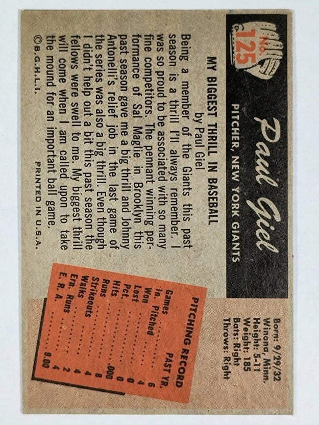 1955 Bowman #125 Paul Giel RC (EXMT)