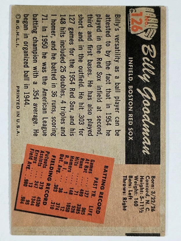 1955 Bowman #126 Billy Goodman (VGEX)