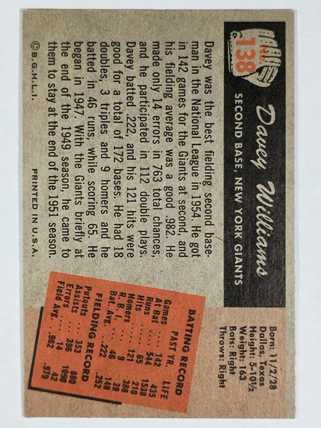 1955 Bowman #138 Davey Williams (EXMT)