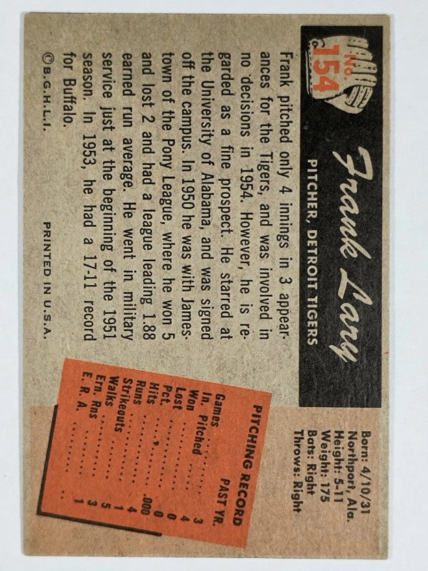 1955 Bowman #154 Frank Lary RC (EX)