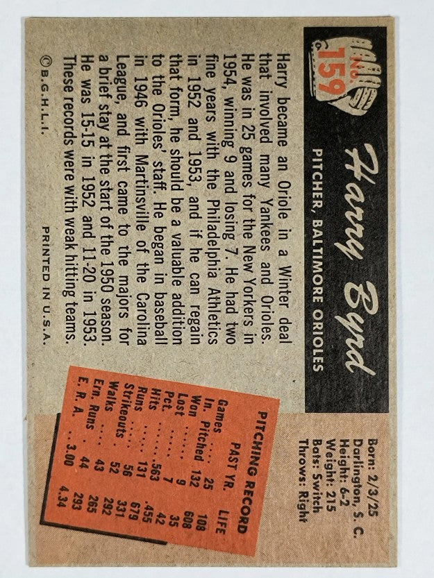 1955 Bowman #159 Harry Byrd (EX)