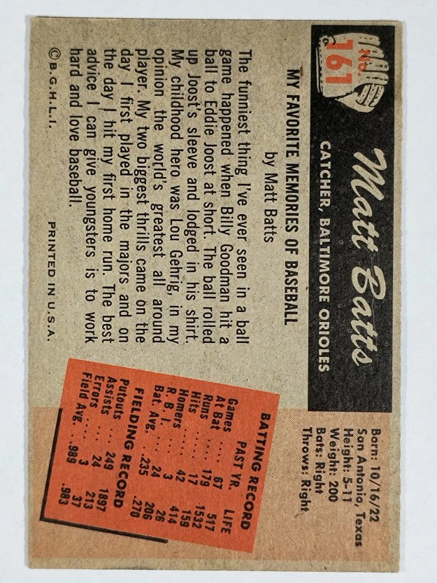 1955 Bowman #161 Matt Batts (VG)