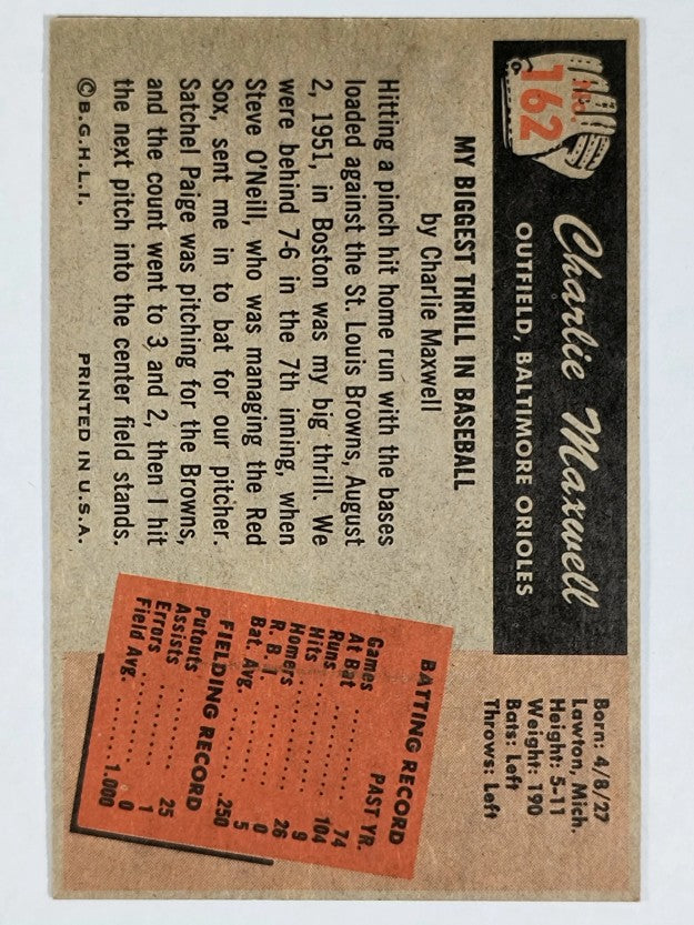1955 Bowman #162 Charlie Maxwell (EXMT)