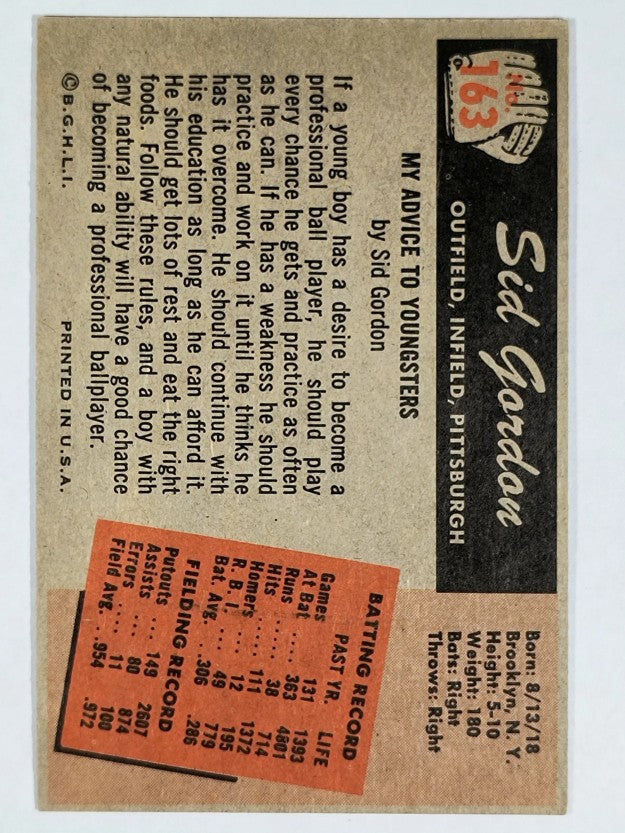 1955 Bowman #163 Sid Gordon (EXMT)
