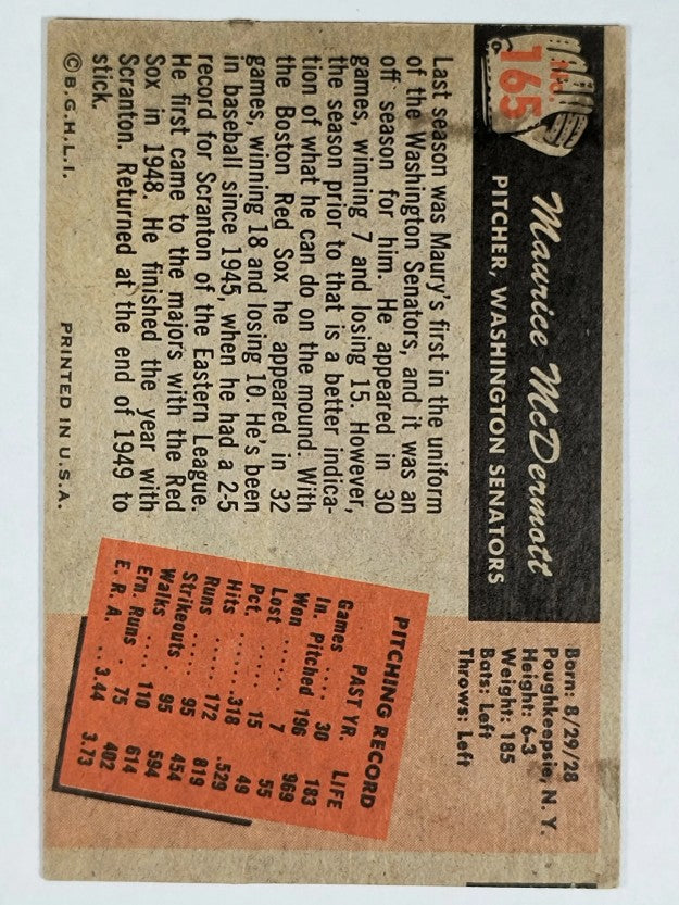 1955 Bowman #165 Maurice McDermott (VGEX)