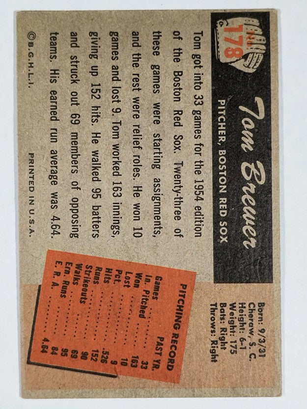 1955 Bowman #178 Tom Brewer RC (VG)