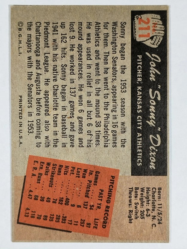 1955 Bowman #211 Sonny Dixon RC (EXMT)
