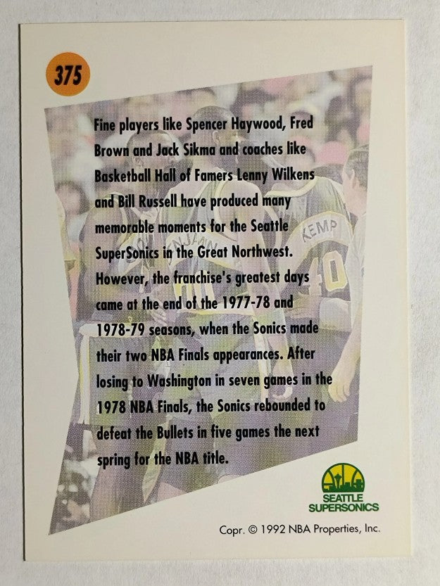 1991-92 SkyBox #375 Seattle Supersonics TL