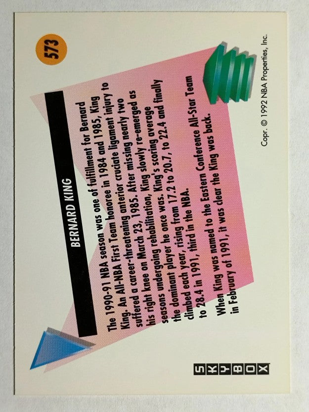 1991-92 SkyBox #573 Bernard King SAL