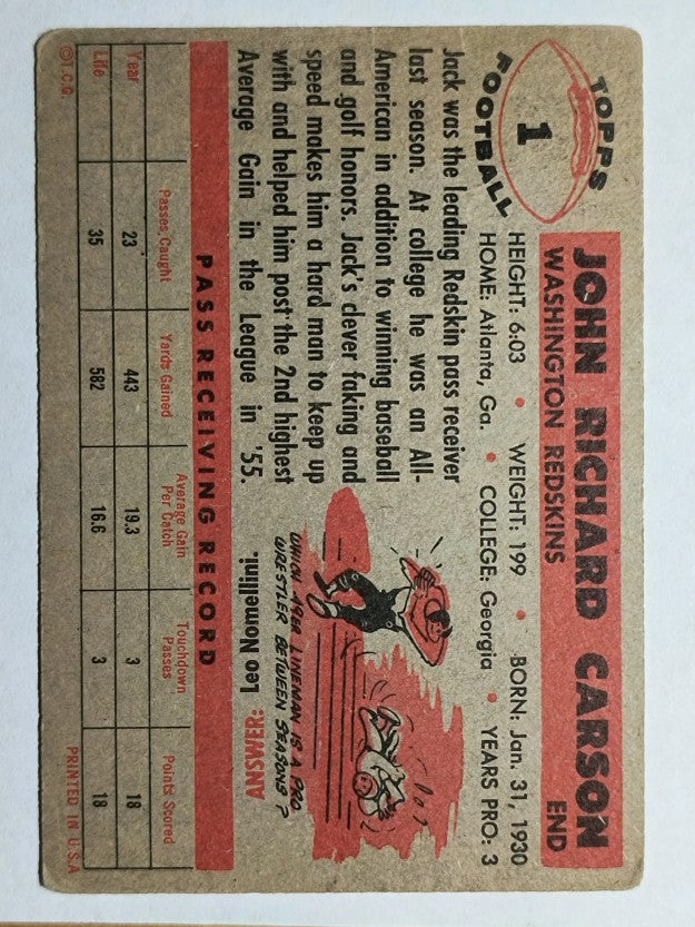 1956 Topps #1 Johnny Carson SP (VG)