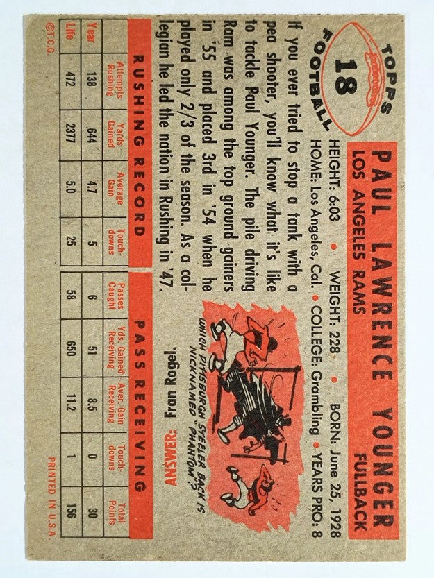 1956 Topps #18 Tank Younger (VG)