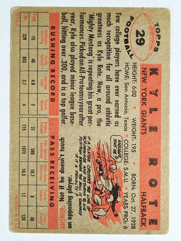 1956 Topps #29 Kyle Rote (VG)