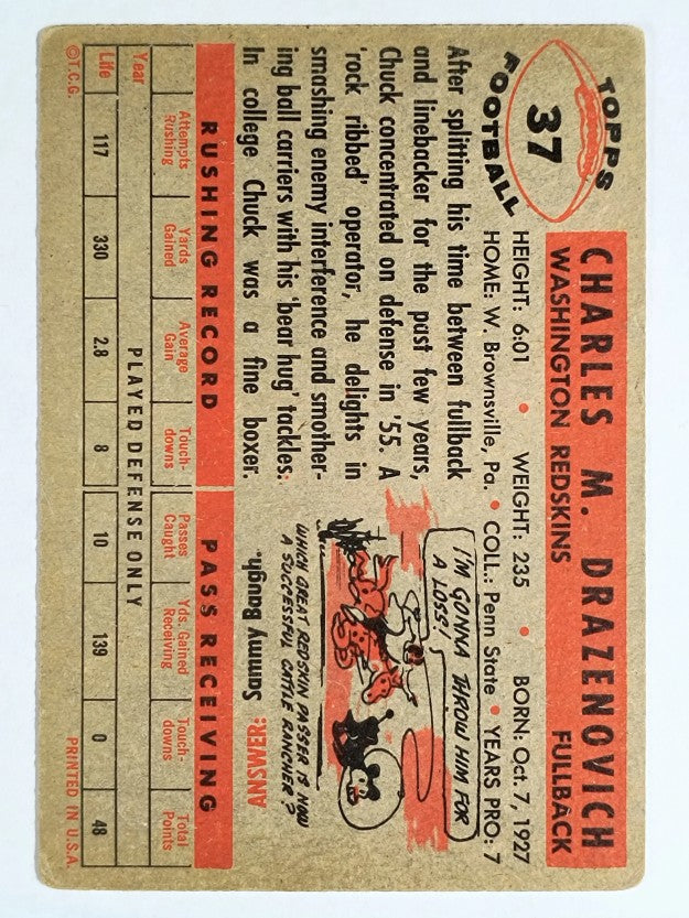 1956 Topps #37 Chuck Drazenovich SP (VGEX)